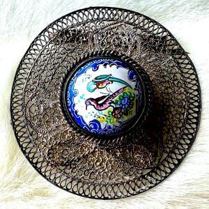 Vtg Antique Hat Brooch Silver
Filigree Enamel Birds Flowers Pin